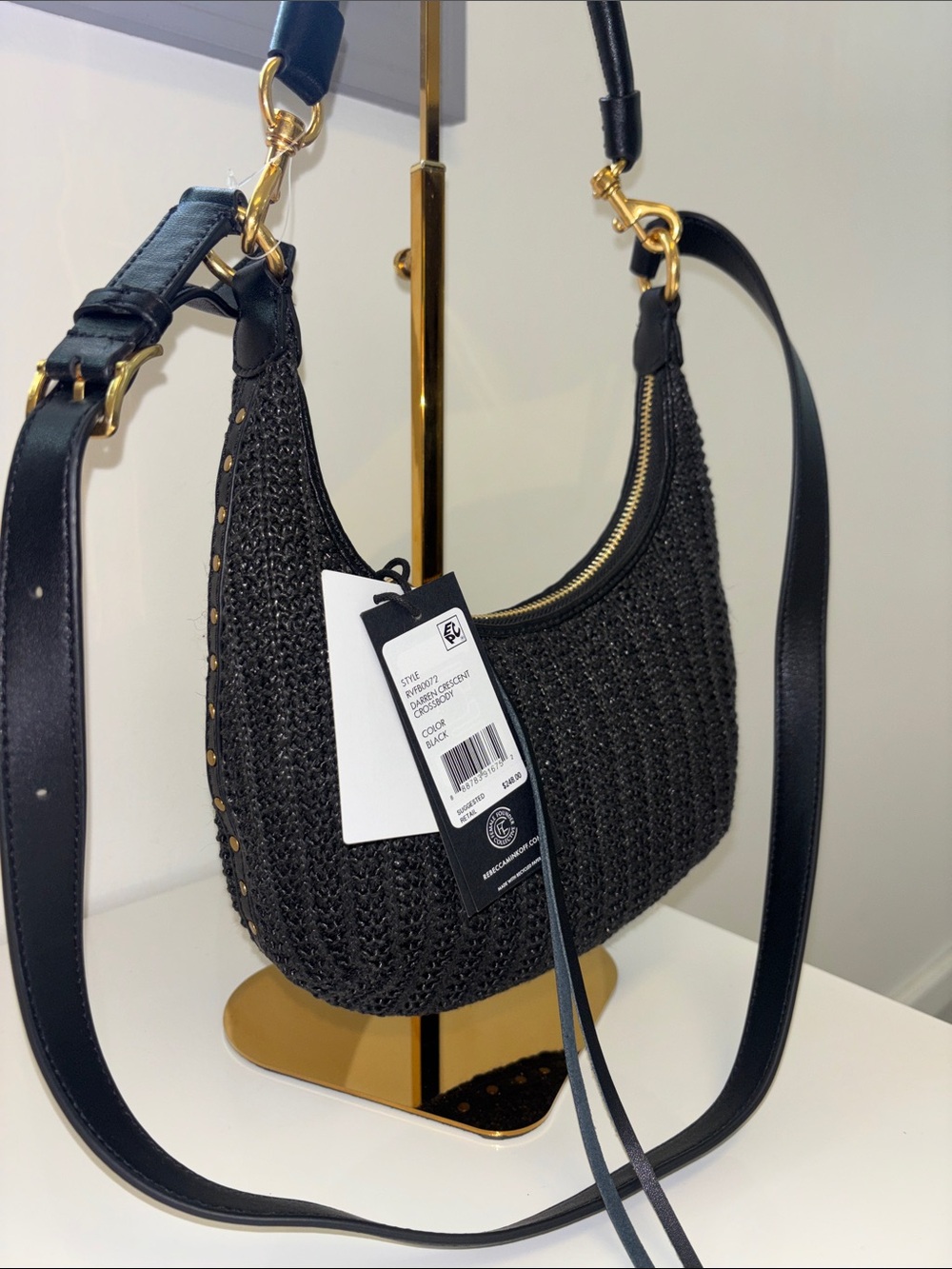 Rebecca Minkoff Darren Crescent Crossbody Bag Black Purse studded RYFBD072 NWT - Picture 4 of 11